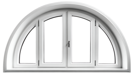 Modern arched window with two large panes isolated on transparent background