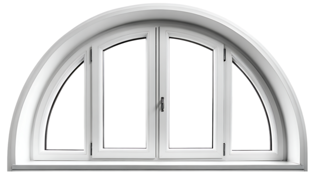 Modern arched window with two large panes isolated on transparent background