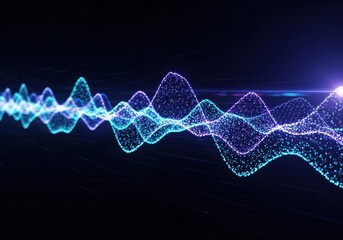 Abstract visualization of sound waves, with glowing particles and a dark background, representing audio frequencies.