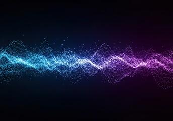 Abstract digital illustration of a flowing wave of blue and purple particles against a dark background.