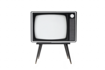 Vintage television set with a classic design. positioned centrally on a clean white background. evoking nostalgia for mid-century modern decor. ideal for retro-themed projects or advertisements