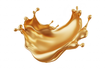 A dynamic splash of golden liquid against a clean white background. the fluid motion and color. ideal for use in design. advertising. or artistic projects