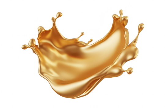 A dynamic splash of golden liquid against a clean white background. the fluid motion and color. ideal for use in design. advertising. or artistic projects