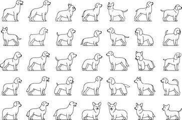 Obraz premium Various dog breed outlines in a repeating pattern ideal background