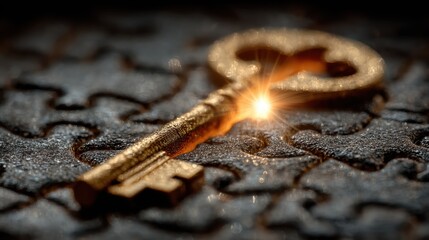 Golden key and puzzle security, password, problem, access, lock, idea, gate