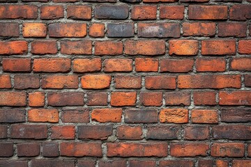Obraz premium weathered orange-red brick wall with rough mortar and uneven textured surface conveying a sturdy rustic urban gritty feel