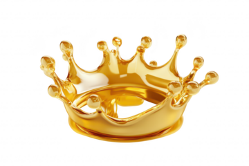 A stunning golden crown with droplets splashing around it. symbolizing royalty and elegance. set against a clean white background. perfect for use in luxury branding or design projects