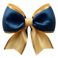 Blue ribbon on white background. Top view of bow