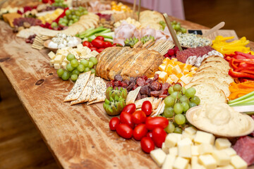 Large Charcuterie Board at an event with variety of finger foods	
