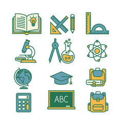 Educational Icons Set A Colorful Collection of School and Learning Symbols.