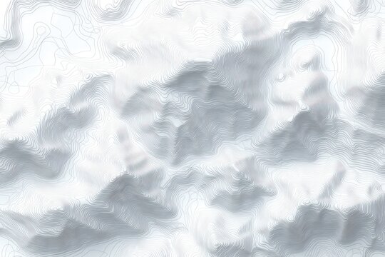 Misty monochrome topographic terrain with flowing contour lines and soft shadows evoking calm and contemplation