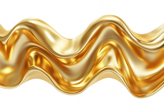A smooth. flowing wave of luxurious gold fabric gracefully undulating against a soft white background. creating an elegant and sophisticated visual suitable for design and art projects