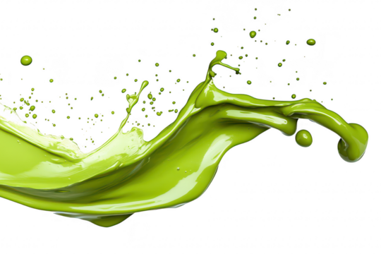 A splash of green paint creating dynamic movement against a white background. representing creativity and artistic expression. suitable for design and advertising