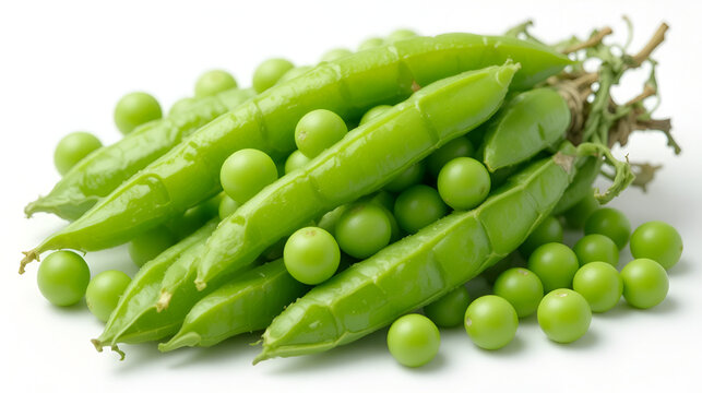 fresh green peas isolated on white background, healthy food concept