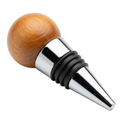Elegant wooden ball and silver wine bottle stopper isolated on transparent background