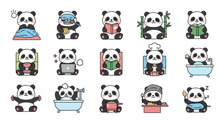 Cute Panda Icons Collection Adorable Bear Characters in Various Activities