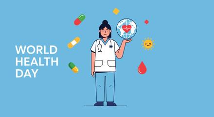 Celebrate World Health Day with medical professional and globe displaying heart health