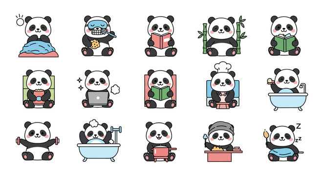 Cute Panda Icons Collection Adorable Bear Characters in Various Activities