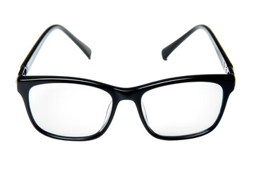 A close-up view of a pair of stylish black eyeglasses. their sleek design and transparent lenses. set against a clean white background. ideal for eyewear advertising or product displays