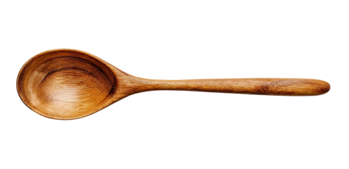 A smooth wooden cooking spoon with a deep oval bowl and long handle