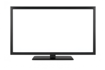 A sleek. modern television set with a minimalist design. positioned centrally on a clean white surface. its empty screen. ideal for advertising home entertainment solutions