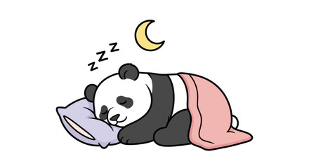 Sleeping Panda Illustration with Moon and Pillow for Children's Designs