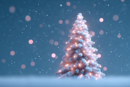 2025 Christmas tree glowing with fairy lights and shimmering snowflakes - Powered by Adobe