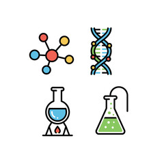 Science Icons Molecule DNA Flasks and Experimentation.