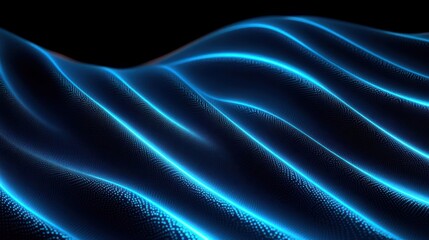 neon blue glowing particle waves forming an undulating digital mesh over a dark background, smooth ripples conveying a futuristic, calm and mesmerizing mood
