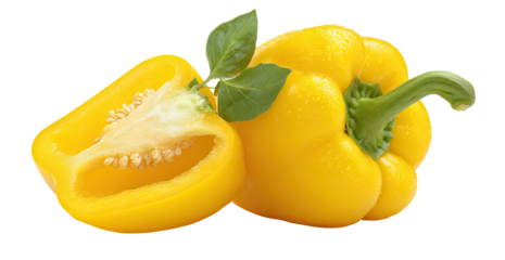 Bright yellow bell pepper, one whole, one halved