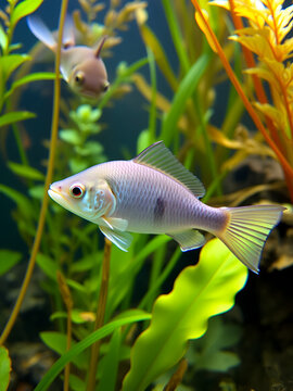 American scalefish Lepidosiren paradoxa lungfish swims in freshwater, among aquatic plants. Underwater fauna wildlife photo, aquarium, aquatic life, river, lake, ocean, aquarium life.
