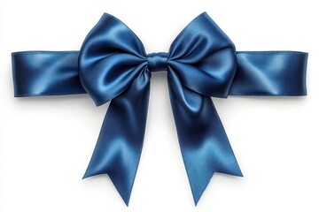 Naklejka premium elegant glossy blue satin ribbon bow with long tails on a clean white background conveying celebratory and refined mood