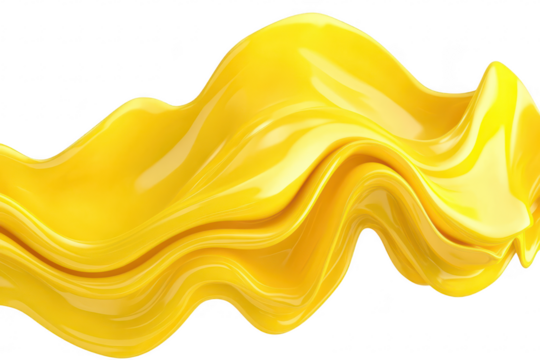 A yellow wave-like sculpture gracefully undulating. smooth curves and glossy surfaces. set against a clean white background. ideal for modern design concepts and creative projects