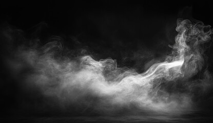 ethereal white smoke and mist curling across a dark black background, mysterious and haunting mood