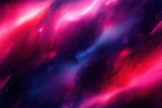 Dreamy flowing swirls of vivid pink, magenta, red and deep blue with soft luminous gradients and painterly texture forming an abstract cosmic cloud that evokes mystery and energetic motion
