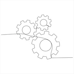 One continuous line drawing gear of business teamwork concept vector illustration