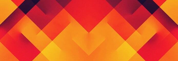 Vibrant geometric artwork featuring layered translucent shapes in warm amber, fiery crimson, deep maroon and glowing tangerine tones. Dynamic abstract pattern with soft grain texture and symmetry
