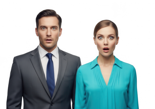 Surprised business people isolated on transparent background