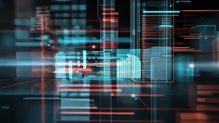 Abstract digital interface with glowing lines and shapes, representing data flow in a futuristic setting - Powered by Adobe