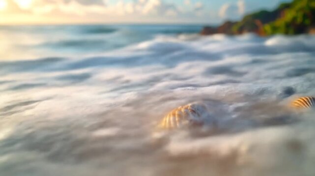 Seashells on the Beach - A Serene Coastal Scene.