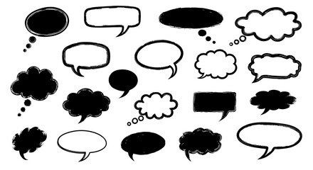 Collection of various speech bubbles, representing thoughts, conversations, and communication in different shapes.
