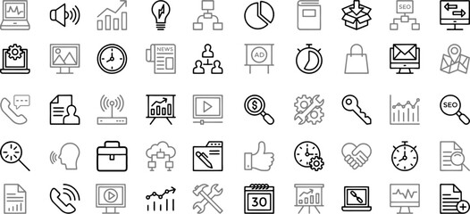 Thin Line Marketing and Business Icons Set – SEO, Advertising, Analytics, Management