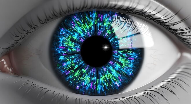 Futuristic eye with digital circuit pattern shows innovative technology - Powered by Adobe