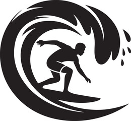 Silhouette of a person surfing on a wave icon
