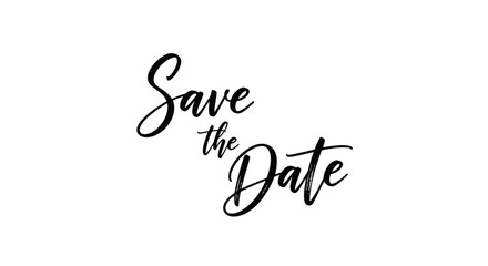 Elegant black cursive script text 'Save the Date' isolated on a plain white background.