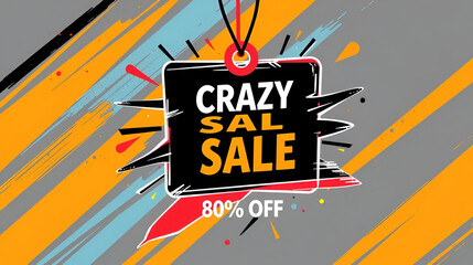 sale crazy discount sale tag, offer 80% off, vector illustration