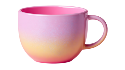 Pink and yellow gradient ceramic mug isolated on transparent background