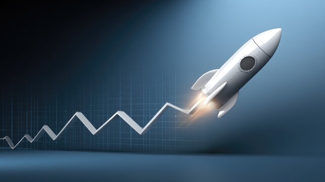 Business Growth Concept: Rocket Launching on Upward Trend Graph for Success and Innovation