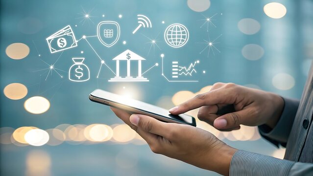 Businessman Using Smartphone for Digital Banking and Online Finance