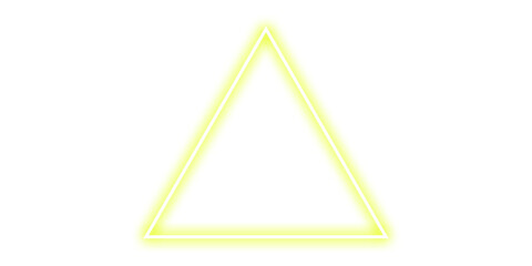 Yellow neon triangle frame glowing light border outline on transparent background